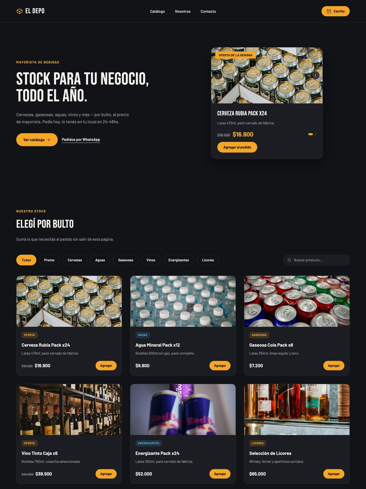 Captura del marketplace de El Depo, mayorista de bebidas